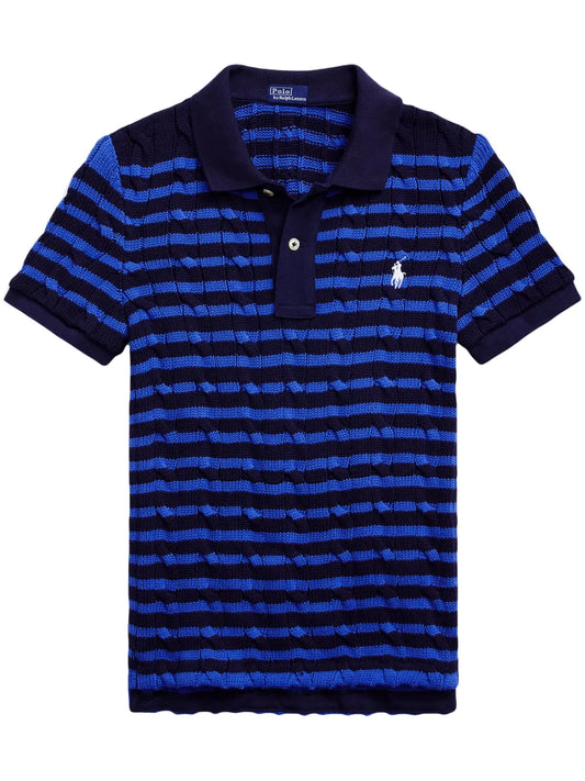 Striped Cable-Knit Polo Shirt