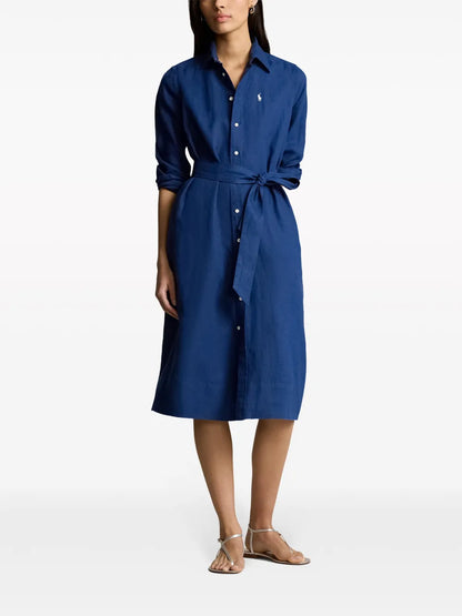 Logo-Embroidered Linen Shirtdress