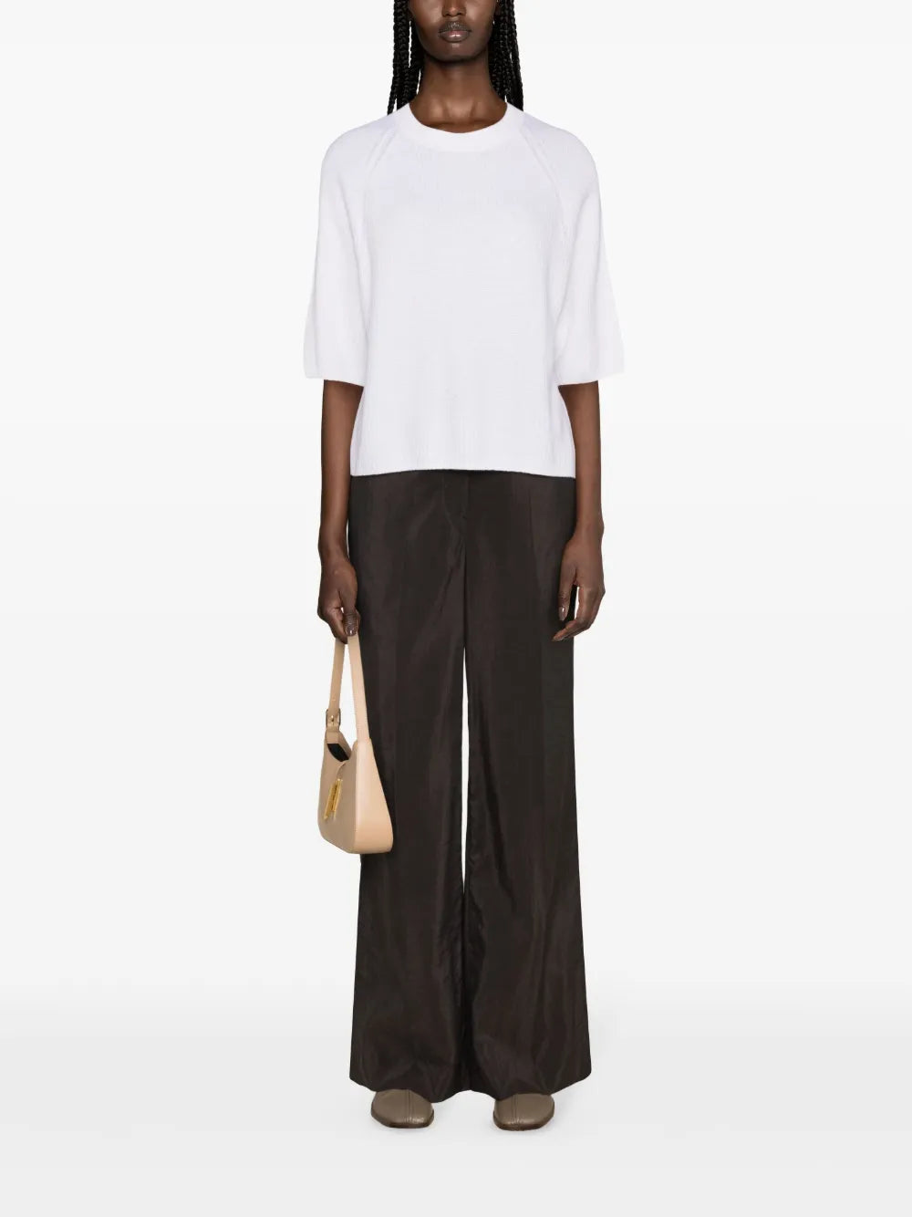 Half-Length Sleeve Ribbed Cashmere Jumper