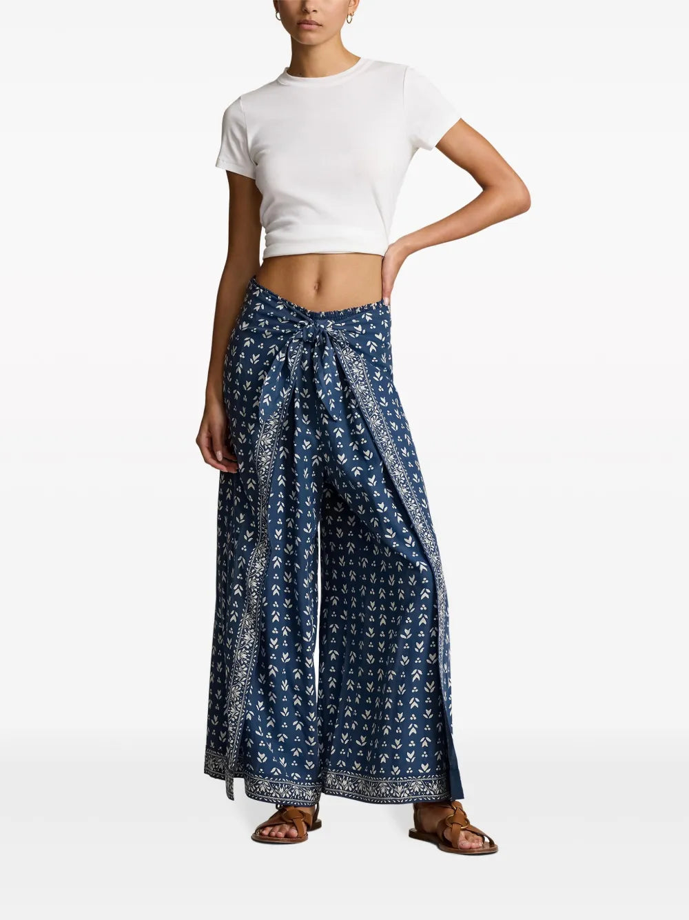 Floral-Print Tie-Waist Trousers