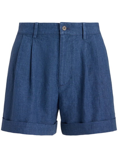 Pleated Mid-Rise Shorts