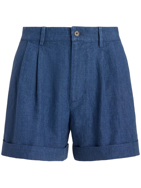 Pleated Mid-Rise Shorts