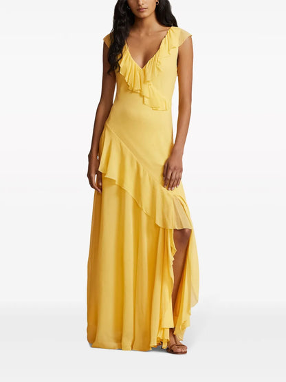 Ruffle-Detailing Chiffon Maxi Dress