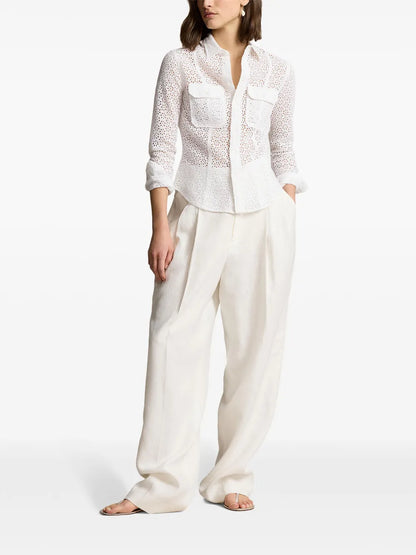 Floral-Embroidery Linen Shirt