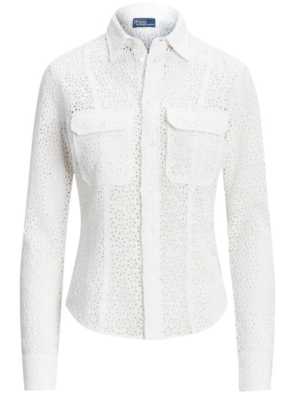 Floral-Embroidery Linen Shirt