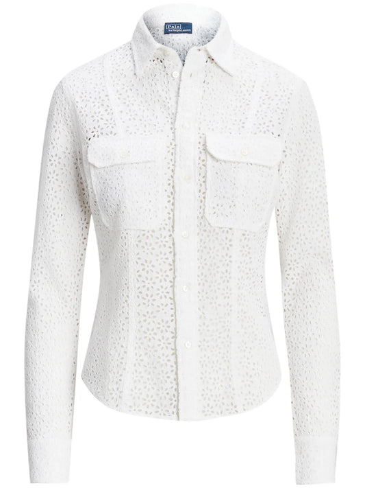 Floral-Embroidery Linen Shirt