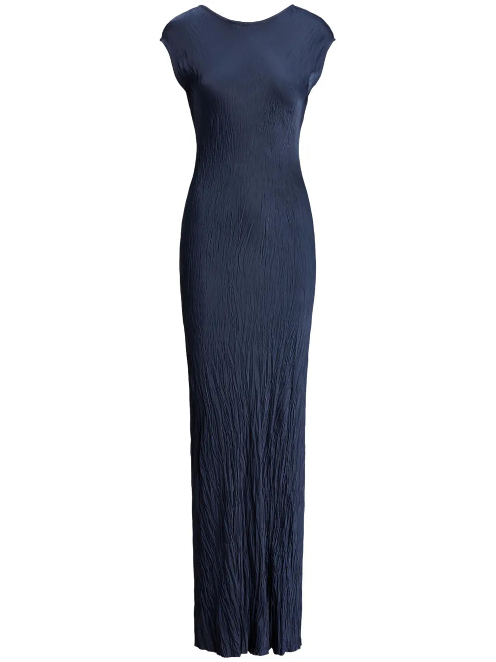 Crinkled Satin Short-Sleeve Gown