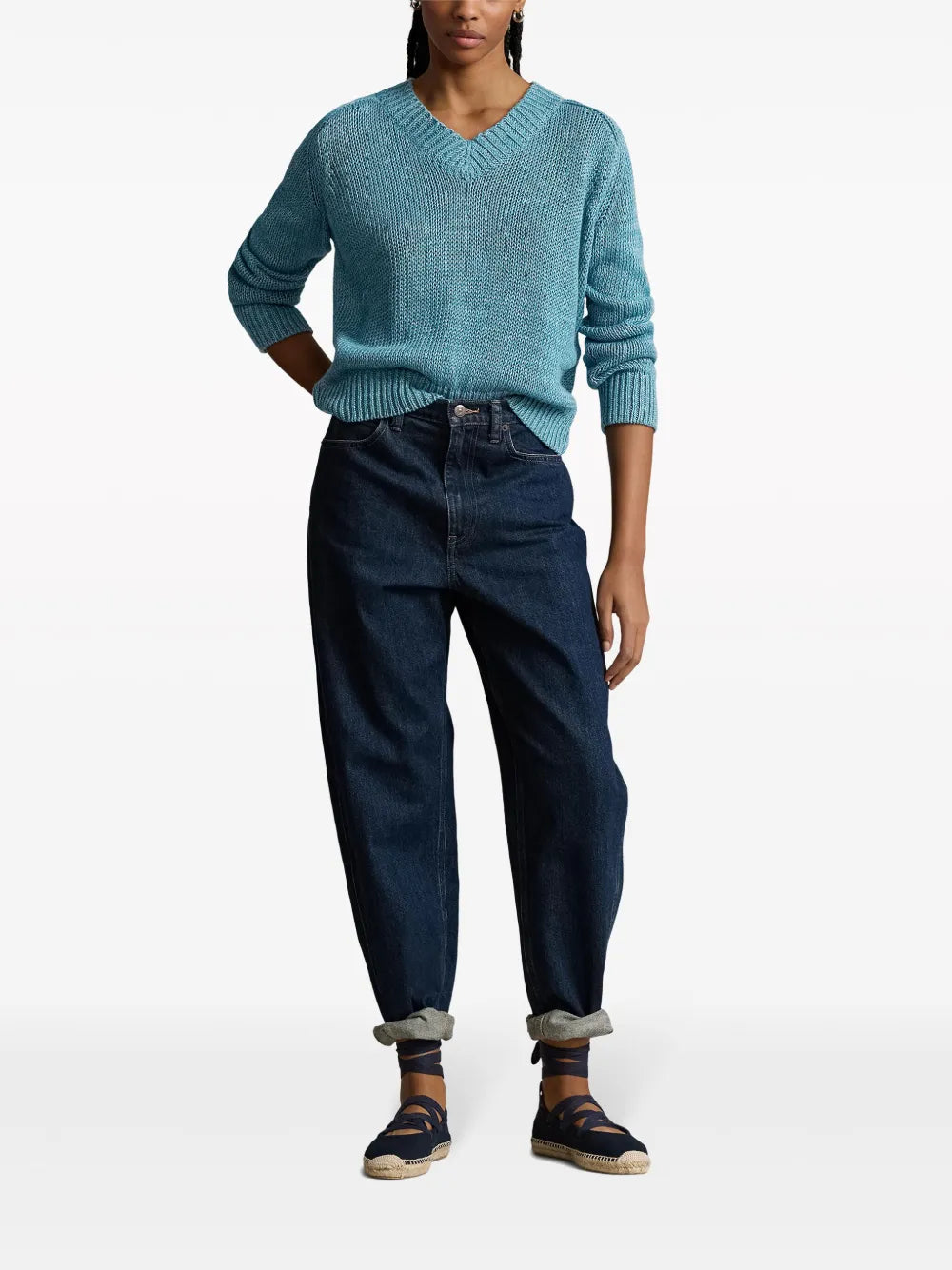 V-Neck Linen-Blend Jumper