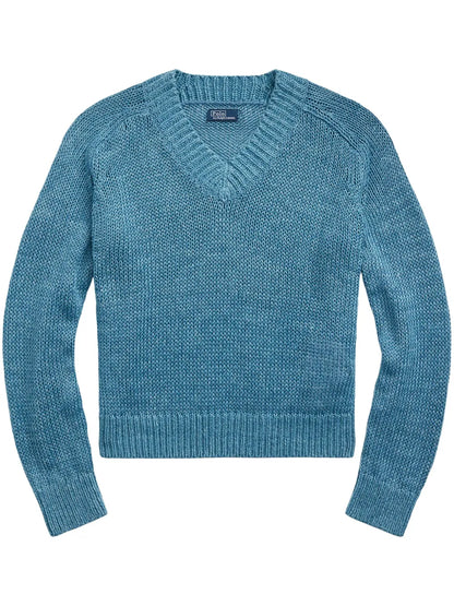 V-Neck Linen-Blend Jumper