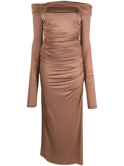 Off-Shoulder Draped Maxi Dress