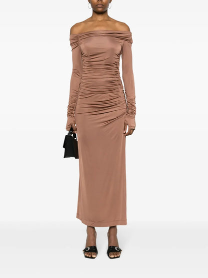 Off-Shoulder Draped Maxi Dress