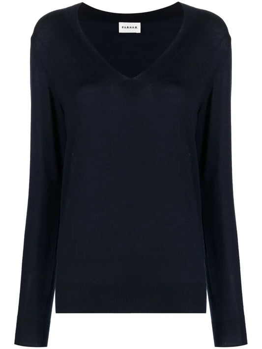 Fine-Knit V-Neck Top