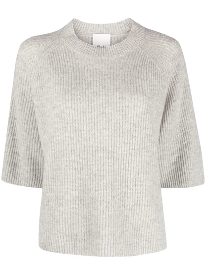 Ribbed Half-Length Sleeve Cashmere Jumper