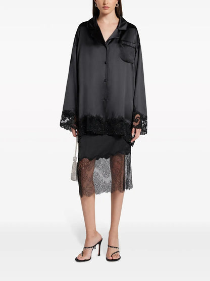 Barocco Lace-Trim Silk Shirt