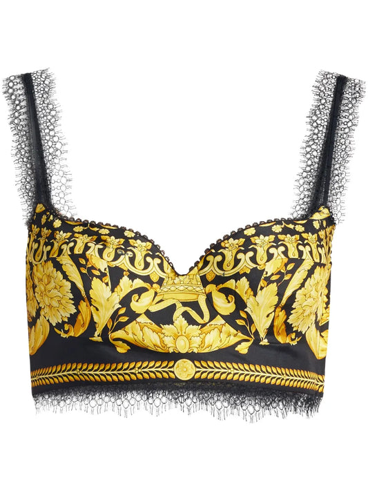 Barocco-Print Silk Bralette
