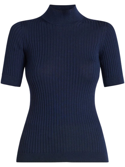 Medusa-Plaque Ribbed-Knit Wool Top