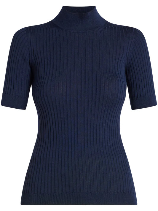 Medusa-Plaque Ribbed-Knit Wool Top