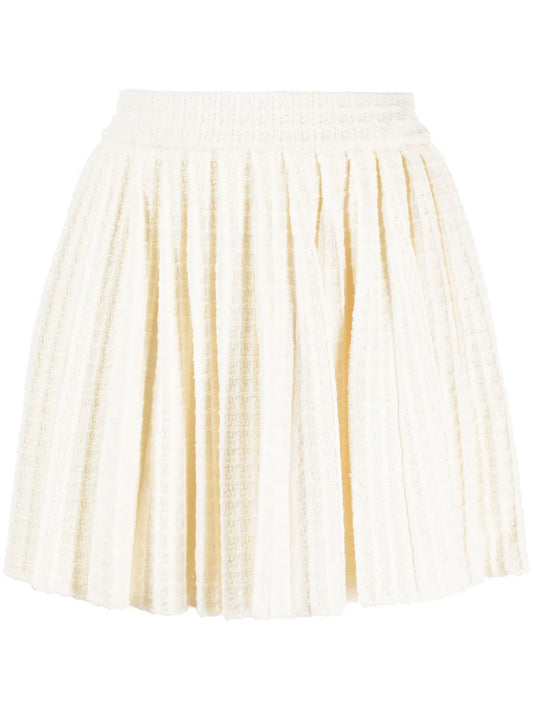 Waffle-Knit Pleated Miniskirt