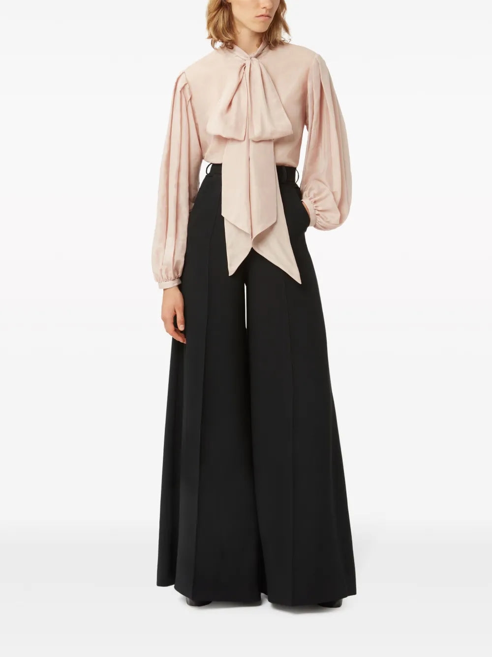 Pussy-Bow-Collar Silk-Cotton Shirt
