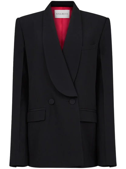 Shawl-Lapel Double-Breasted Blazer
