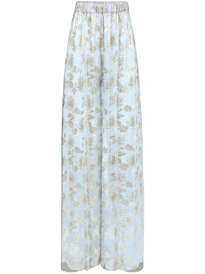 Floral-Jacquard Palazzo Pants