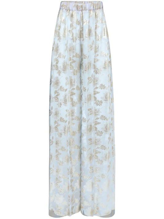 Floral-Jacquard Palazzo Pants
