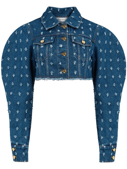 Distressed-Effect Cropped Denim Jacket