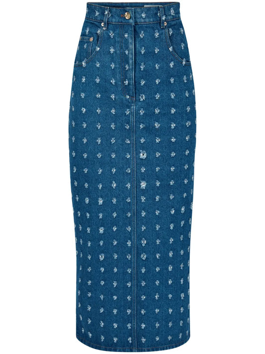 Distressed Denim Skirt