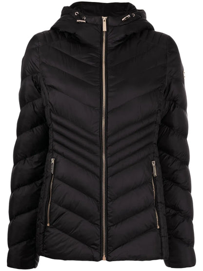 Chevron-Quilted Hooded Jacket