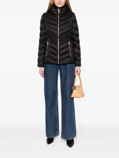 Chevron-Quilted Hooded Jacket