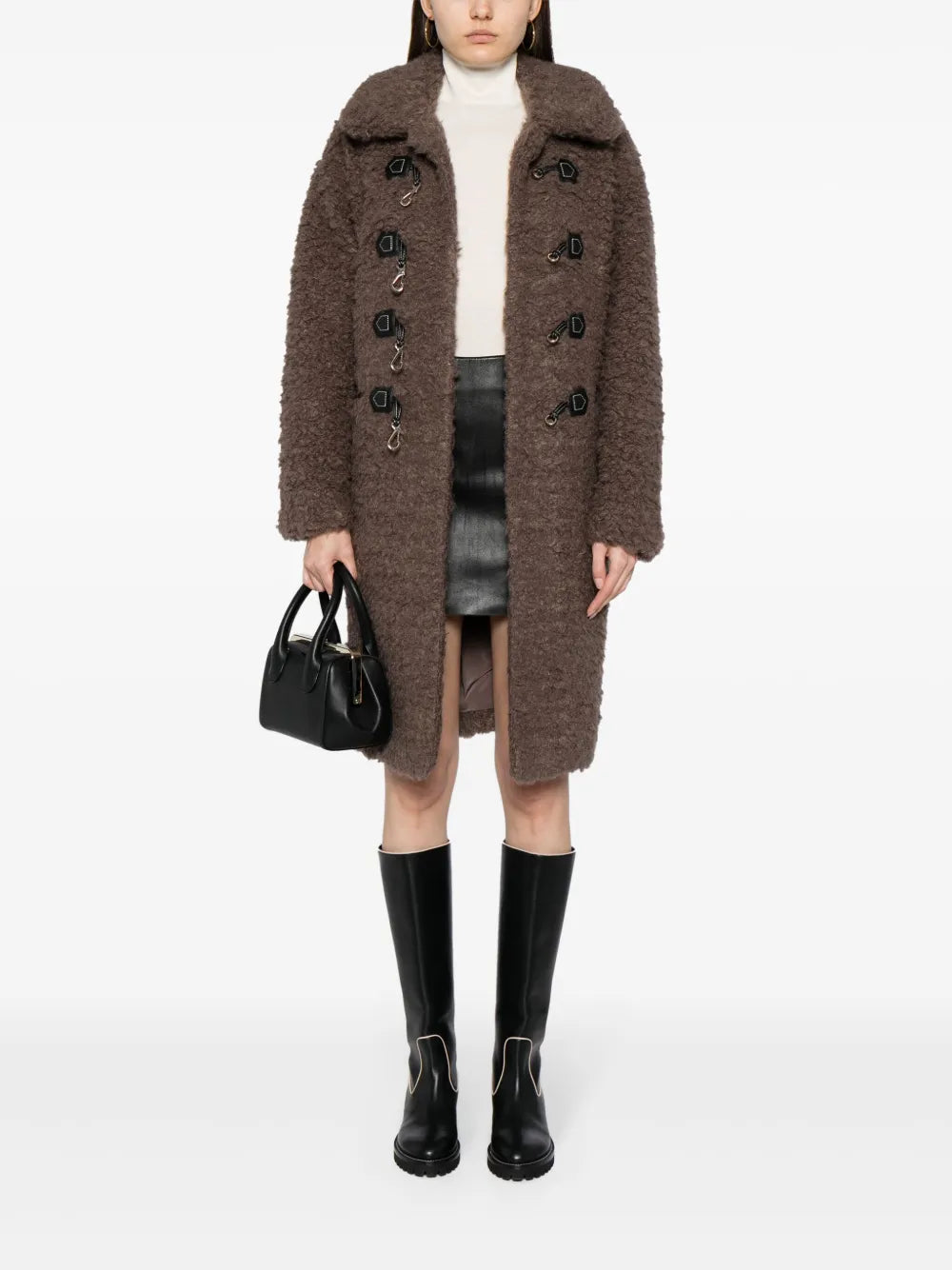 Hook-Fastening Shearling Coat