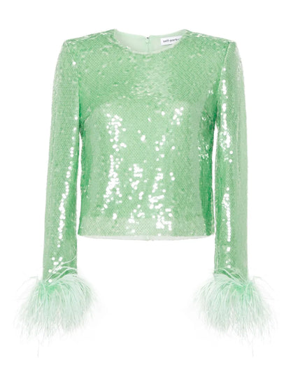 Feather-Trim Sequinned Top