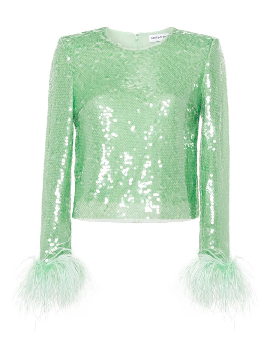 Feather-Trim Sequinned Top