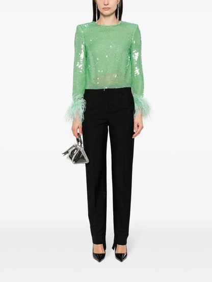 Feather-Trim Sequinned Top