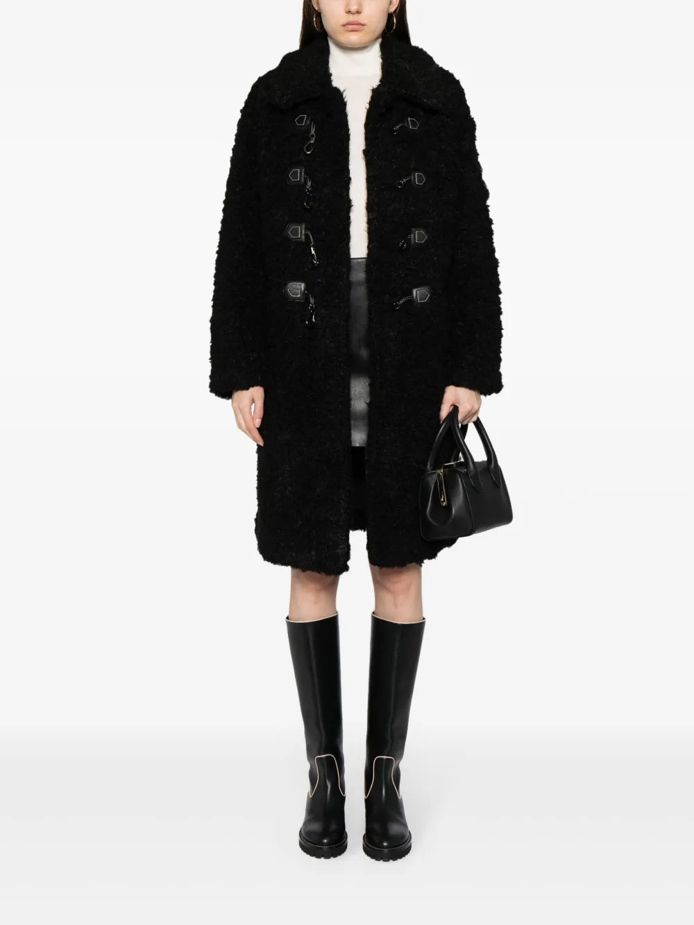 Hook-Fastening Shearling Coat