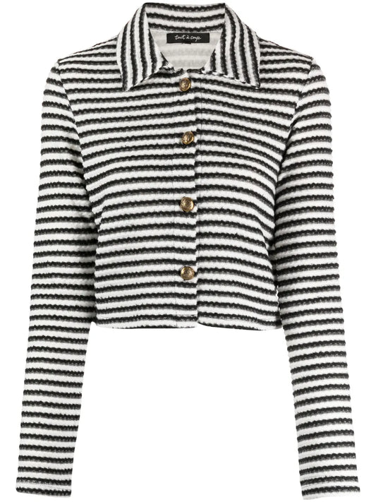 Bouclé Stripe-Pattern Top