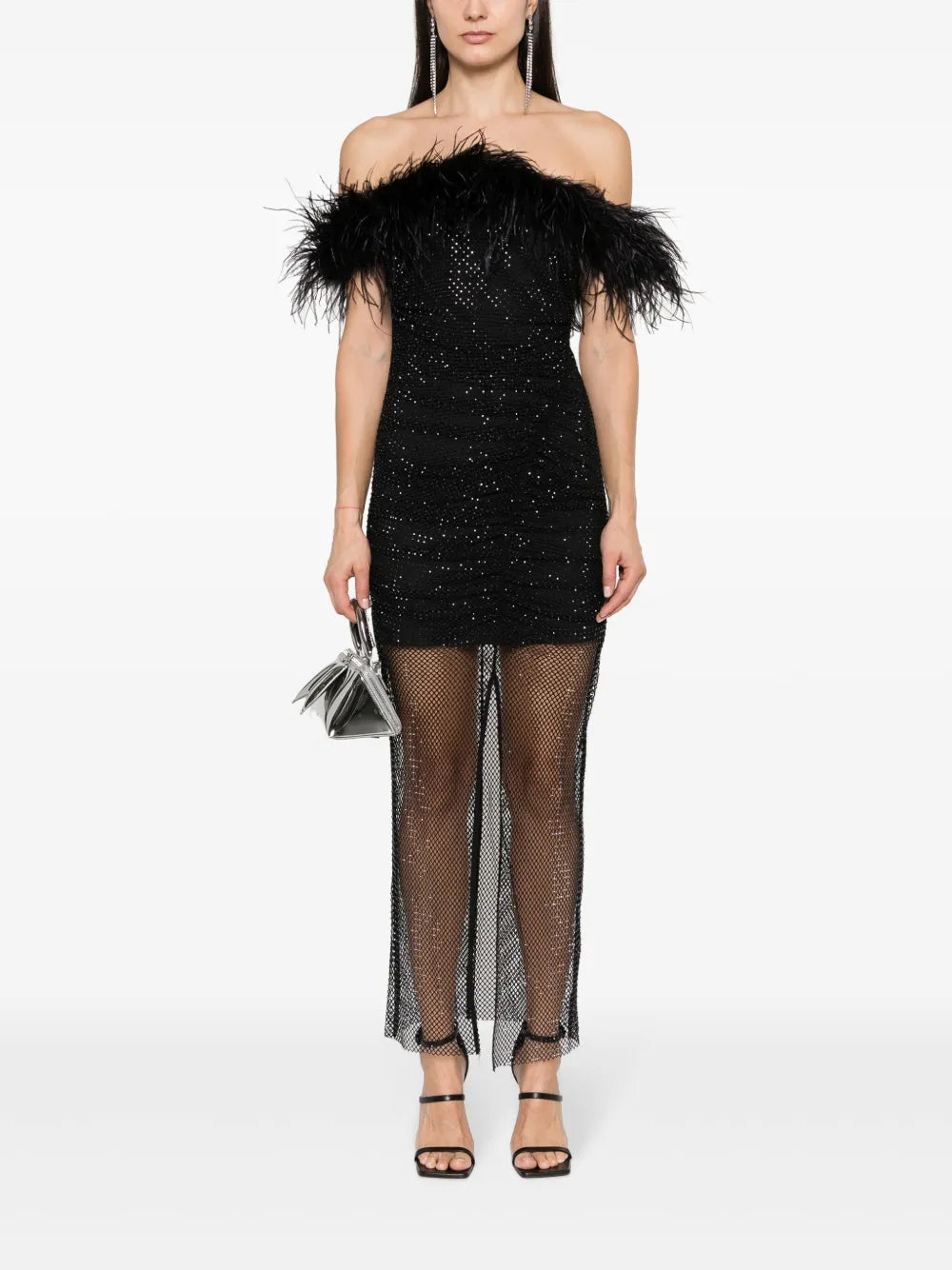 Feather-Trim Off-Shoulder Dress