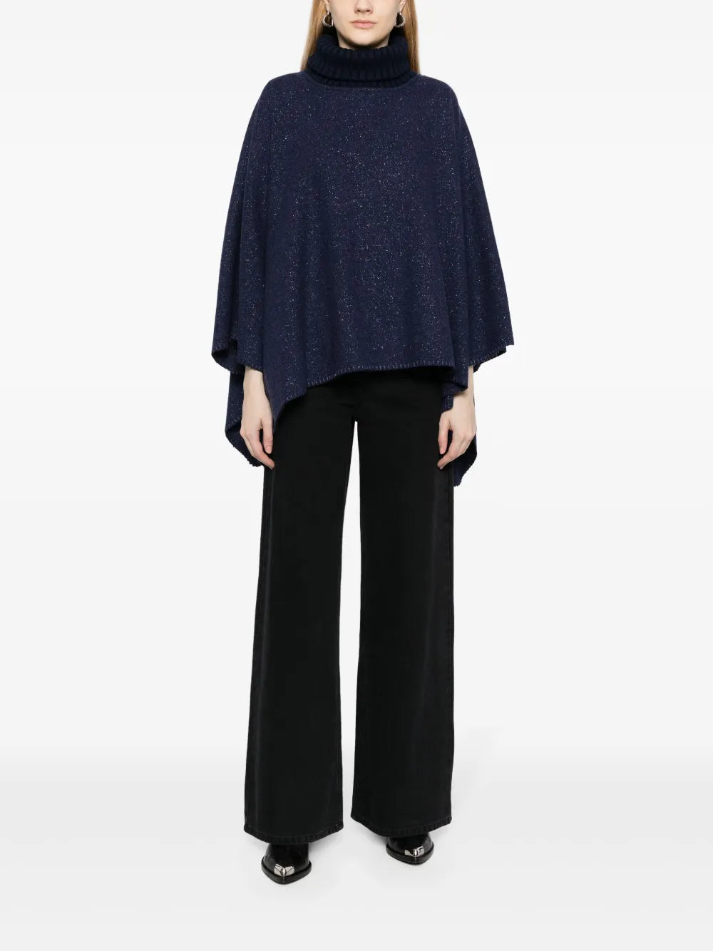 Roll-Neck Lurex-Detail Cape
