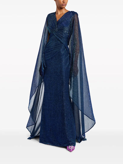 Knot-Detail Cape Maxi Dress