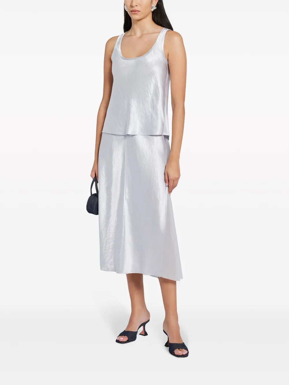 Metallic High-Waist Midi Skirt