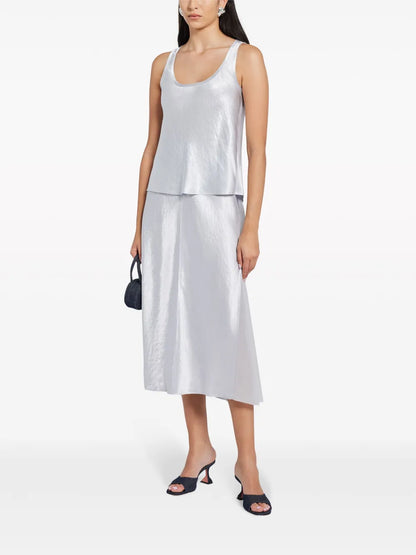 Metallic High-Waist Midi Skirt