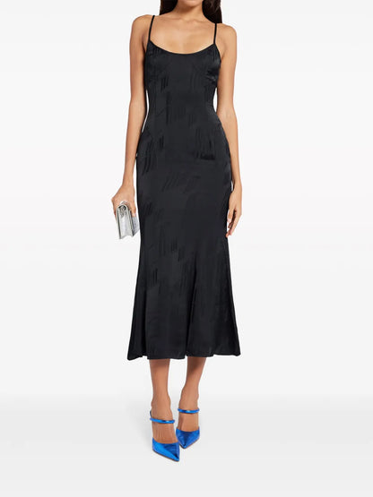 Logo-Jacquard Satin Midi Dress