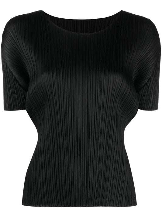 Round-Neck Plissé T-Shirt