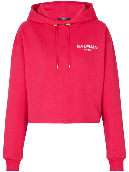 Logo-Flocked Cropped Hoodie