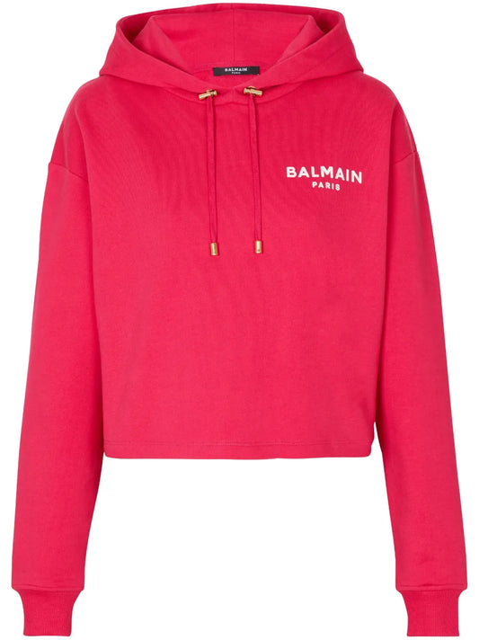 Logo-Flocked Cropped Hoodie