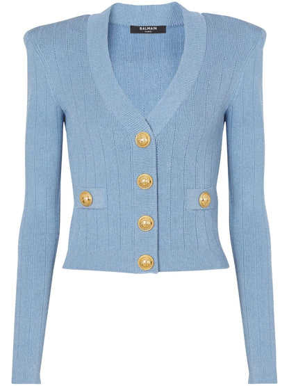 Ribbed-Knit V-Neck Cardigan
