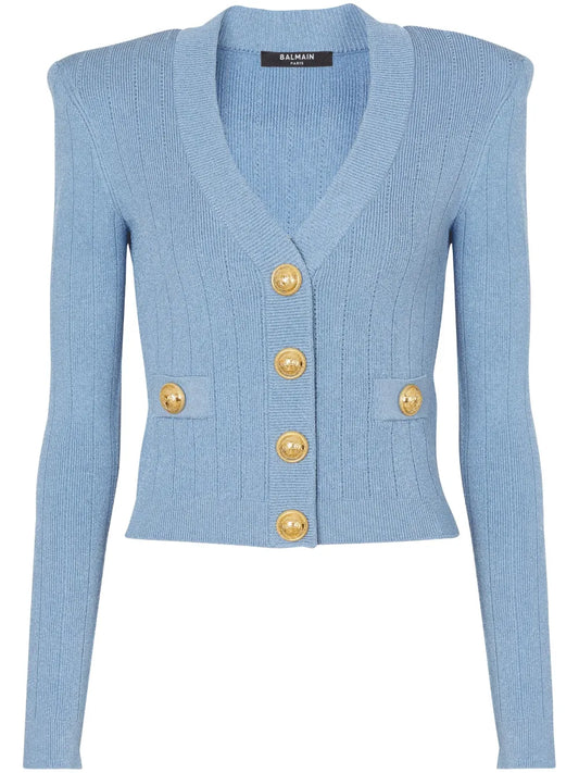 Ribbed-Knit V-Neck Cardigan