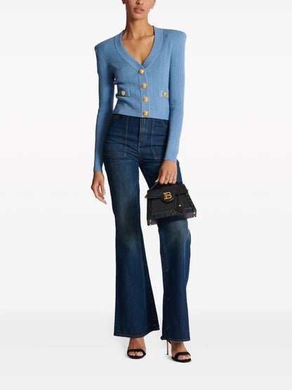 Ribbed-Knit V-Neck Cardigan