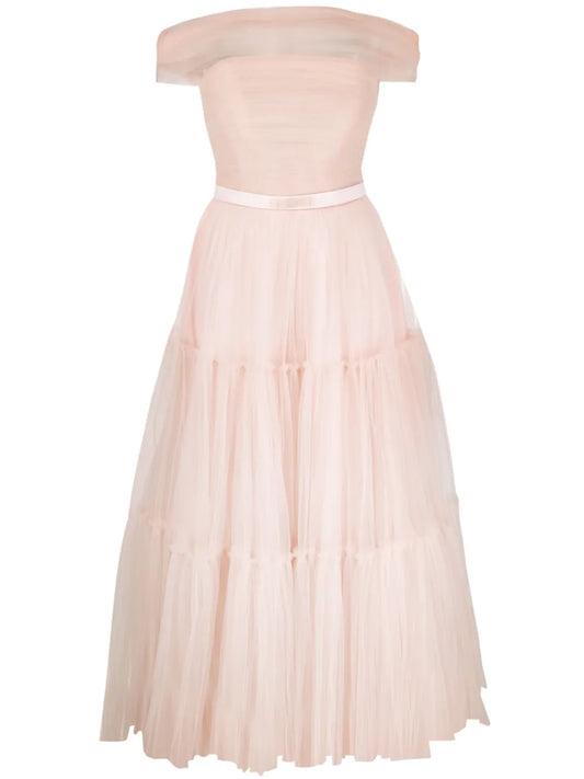 Off-Shoulder Fluted Maxi Dress