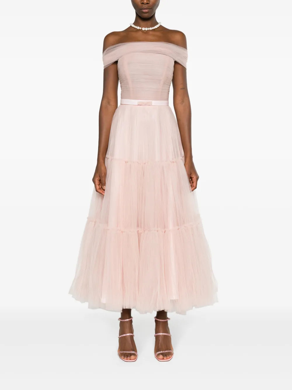 Off-Shoulder Fluted Maxi Dress